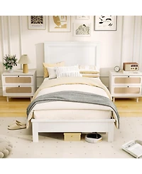 Slickblue Wooden Platform Bed Frame with Headboard and Sturdy Slat Support Structure