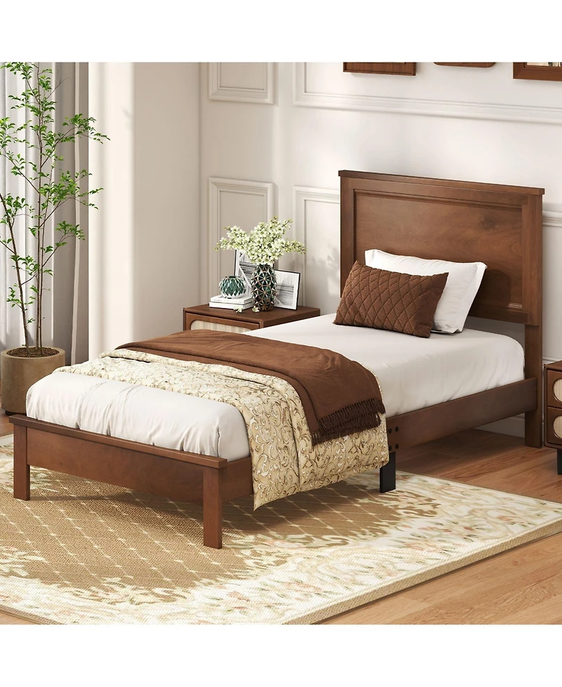 Slickblue Wooden Platform Bed Frame with Headboard and Sturdy Slat Support Structure