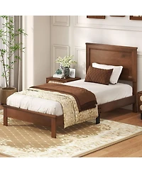 Slickblue Wooden Platform Bed Frame with Headboard and Sturdy Slat Support Structure