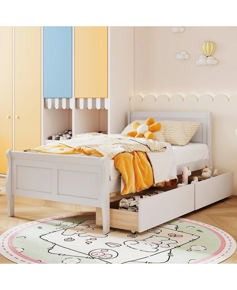 Slickblue Wood Sleigh Bed with Storage Drawers, Platform Frame Underbed
