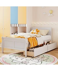 Slickblue Wood Sleigh Bed with Storage Drawers, Platform Frame Underbed