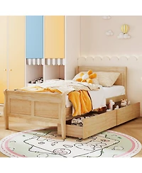Slickblue Wood Sleigh Bed with Storage Drawers, Platform Frame Underbed