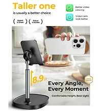 Lisen Adjustable Phone Stand for Desk, Aluminum Cell Phone Holder with Height and Angle Adjustment, Anti-Slip Base, Compatible with iPhone, iPad