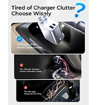 Lisen Retractable Car Charger 4-in-1, 75W Fast Charging Usb-c Car Adapter with Built-in Cables, Multi Device Charger for iPhone, Samsung, iPad