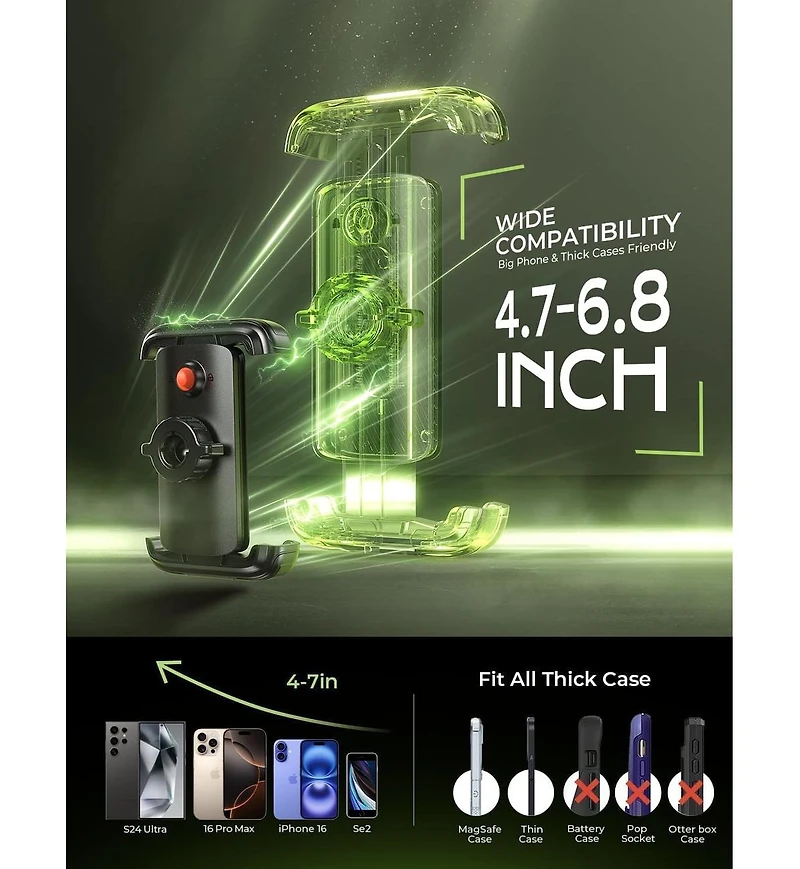 Lisen Bike Phone Holder for Handlebar, Secure Motorcycle and Bicycle Mount, Shockproof Clamp Phone Holder for iPhone, Samsung, Scooter, E-Bike