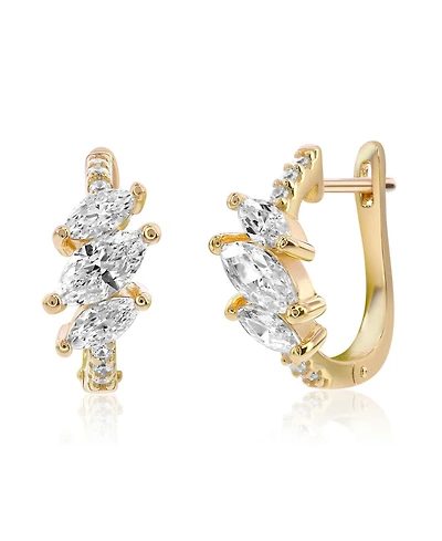 Suzy Levian New York Sterling Silver Marquise Cut Cubic Zirconia Huggie Hoop Earrings