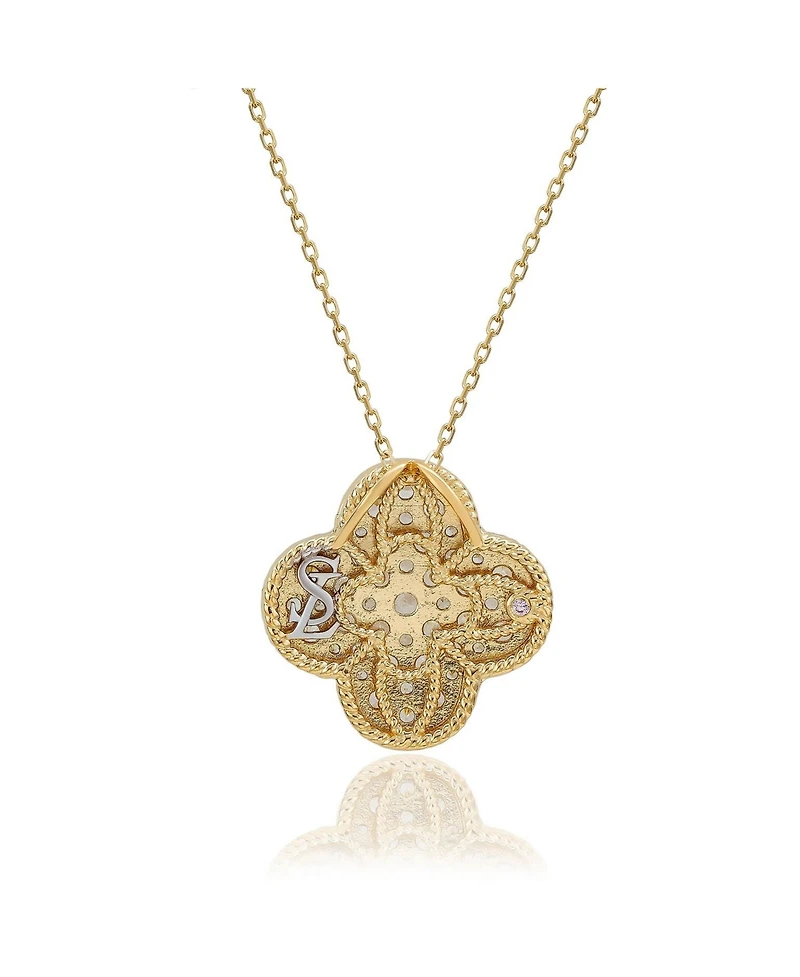 Suzy Levian New York Sterling Silver Cubic Zirconia Pave Large Flower Clover Pendant