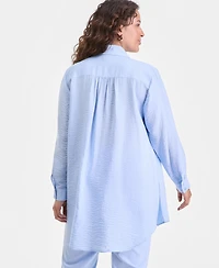 I.n.c. International Concepts Plus Roll-Tab-Sleeve Button-Front Tunic, Macy's Exclusive