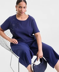 I.n.c. International Concepts Plus Short-Sleeve Crochet Embellished T-Shirt, Macy's Exclusive