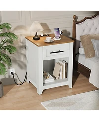 Homfan Farmhouse Nightstand with Charging Station