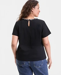 I.n.c. International Concepts Plus Sequin-Neck-Trim T-Shirt, Macy's Exclusive