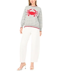 Vince Camuto Women's Striped Crab Motif Crewneck Sweater