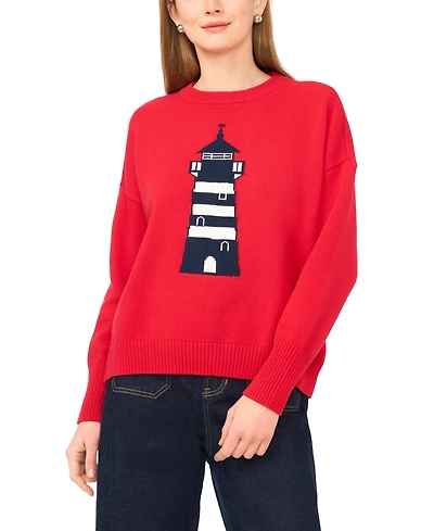 Vince Camuto Women's Lighthouse Motif Crewneck Sweater
