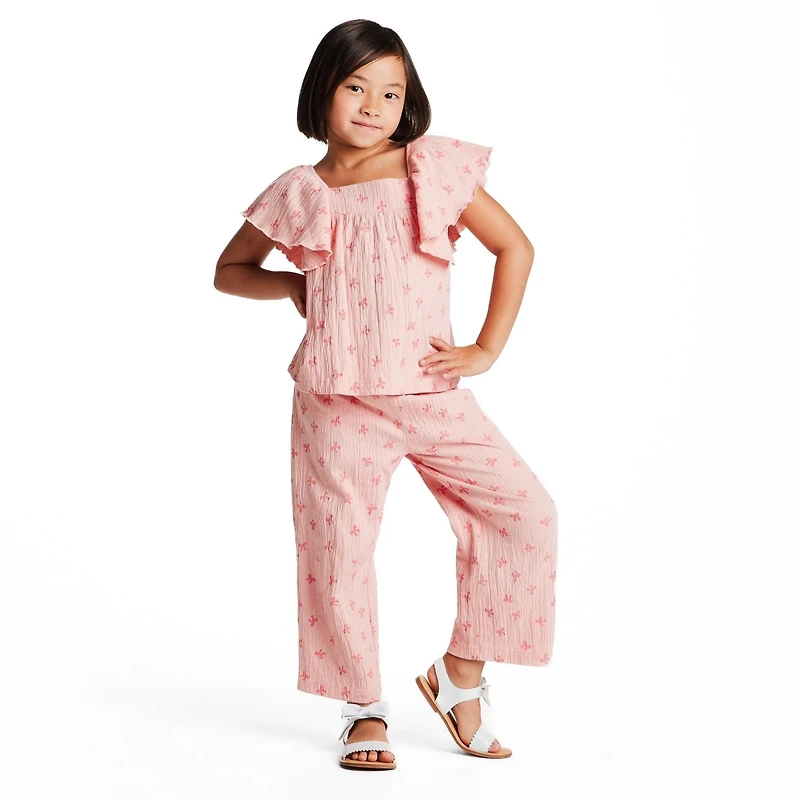 Andy & Evan Toddler Girls Toddler/Child Bow Print Knit Seersucker Top and Pant Set