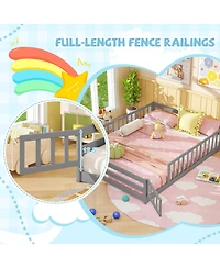 Slickblue Kids Floor Bed Frame with Full Length Guardrails, Montessori Style Safe Sleeping