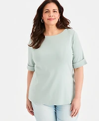 Style & Co Women's Boat-Neck Elbow Sleeve Cotton Top, Xs-4X, Created for Macy's