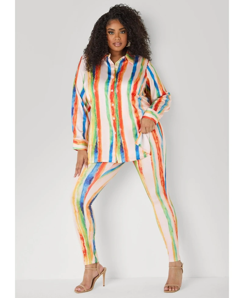 Ashley Stewart Women's Brushstroke Striped Satin Shirt