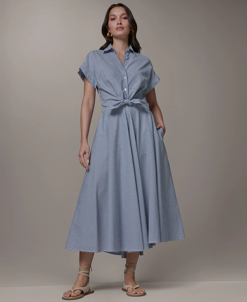 Donna Karan Weekend Women's Stripe Button-Front Collared Midi Dress