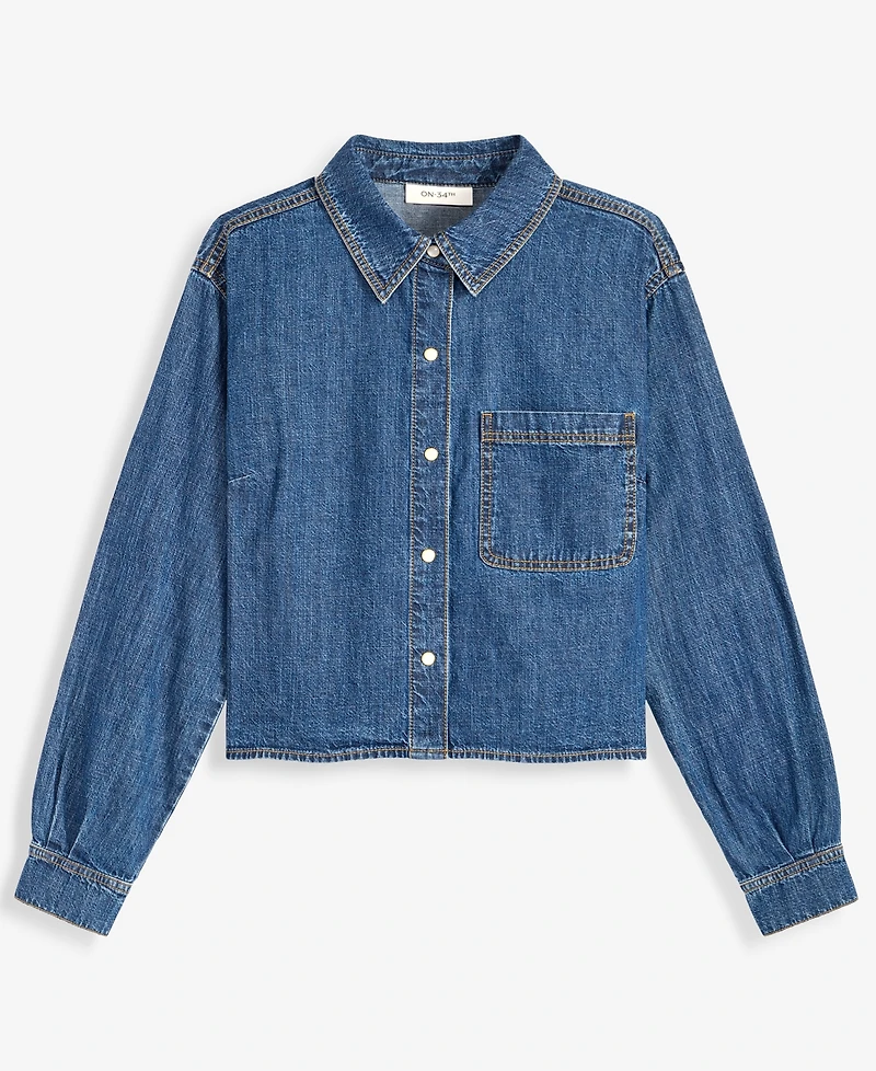 On 34th Women's Long Sleeve Cropped Denim Shirt, Macy's Exclusive