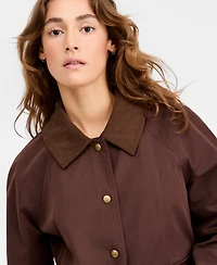 Maralyn & Me Juniors' Contrast-Collar Snap-Front Barn Jacket, Macy's Exclusive
