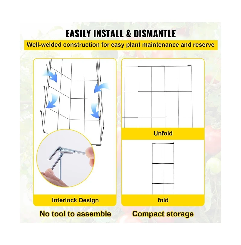 Sugift Square Tomato Cages 5 Pack Heavy Duty Plant Support