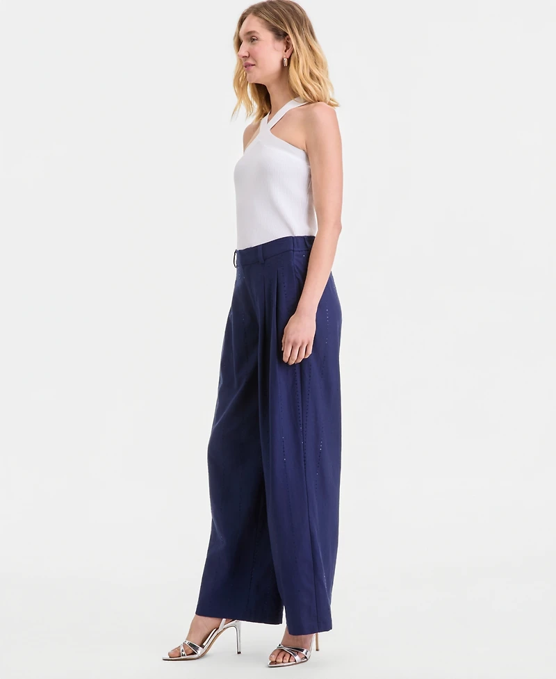 I.n.c. International Concepts Women's Sequin Pinstripe Wide-Leg Pants, Macy's Exclusive