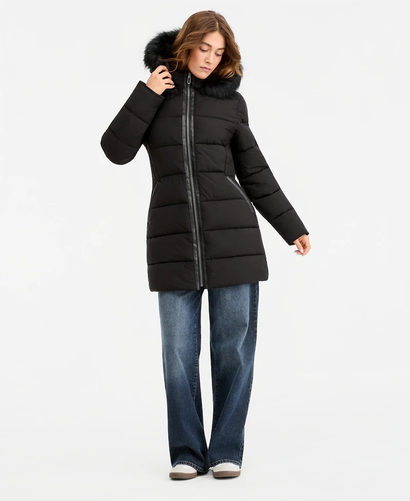 Maralyn & Me Juniors' Hooded Faux-Fur-Trim Puffer Coat