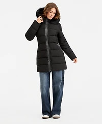 Maralyn & Me Juniors' Hooded Faux-Fur-Trim Puffer Coat