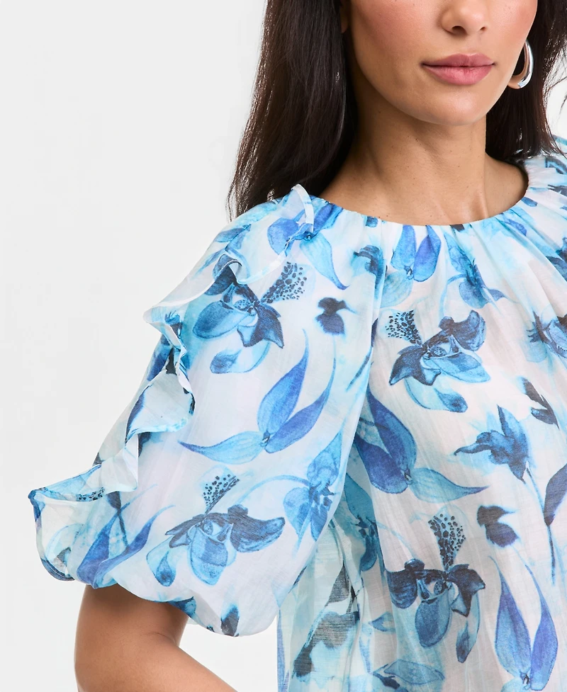 I.n.c. International Concepts Women's Printed Ruffle-Sleeve Top, Macy's Exclusive