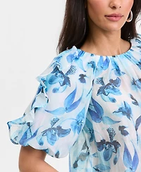 I.n.c. International Concepts Women's Printed Ruffle-Sleeve Top, Macy's Exclusive