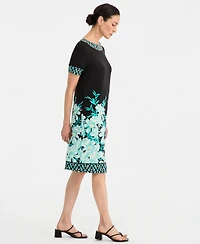 Jm Collection Women's Printed Border Embellished Boat-Neck Knit Dress, Macy's Exclusive