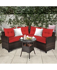Gymax 4PCS Patio Furniture Set Outdoor Rattan Sectional Sofa Set w/ Cushions