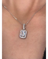 Suzy Levian Sterling Silver Cubic Zirconia Emerald Cut Halo Pendant Necklace