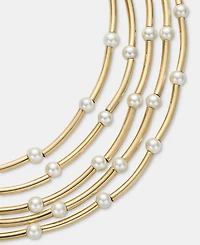 Anne Klein Gold-Tone Curbed Tube Faux Imitation Pearl Stationed Multi-Row Necklace