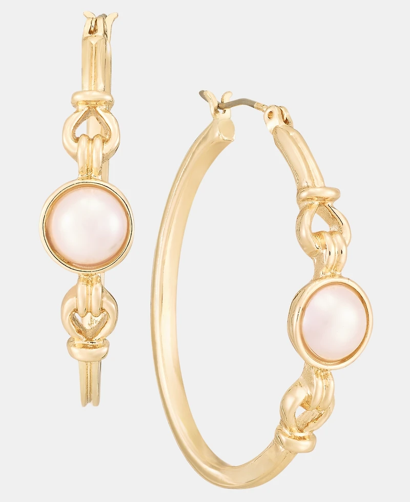 Anne Klein Gold-Tone Linked Faux-Pearl Hoop Earrings