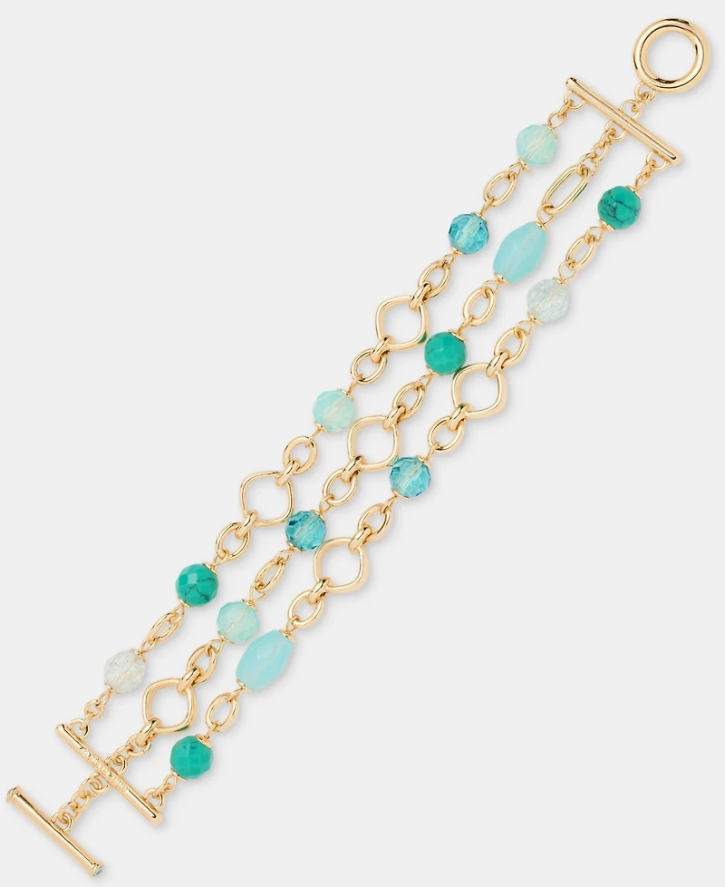 Anne Klein Gold-Tone Three-Row Stone Beaded Line Bracelet