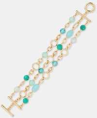 Anne Klein Gold-Tone Three-Row Stone Beaded Line Bracelet