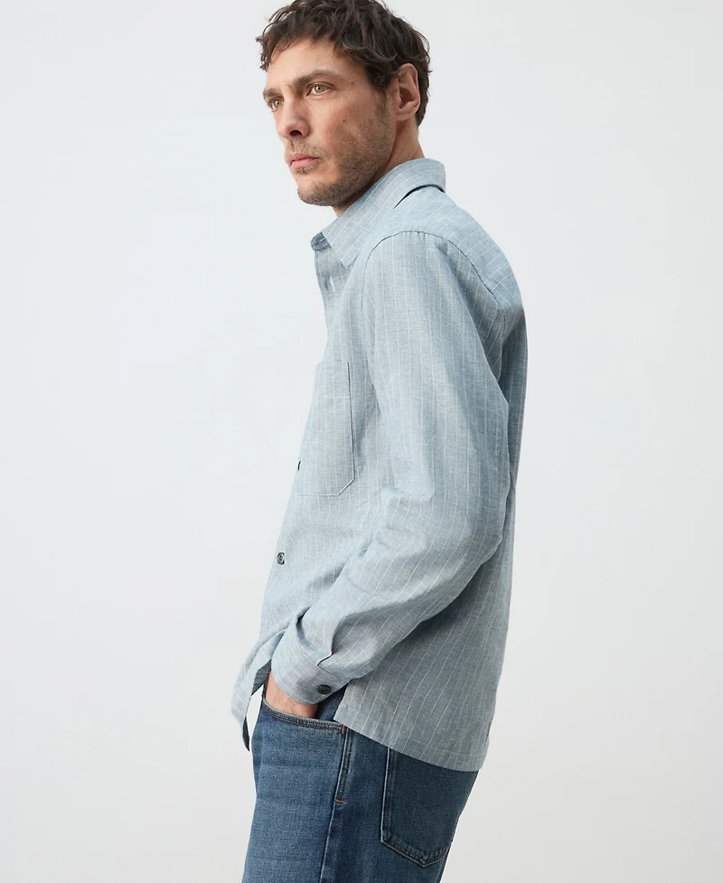 Mango Men's Linen-And-Cotton-Blend Striped Shirt