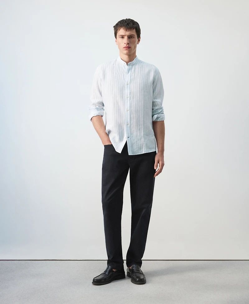 Mango Men's Mandarin Collar Striped Shirt