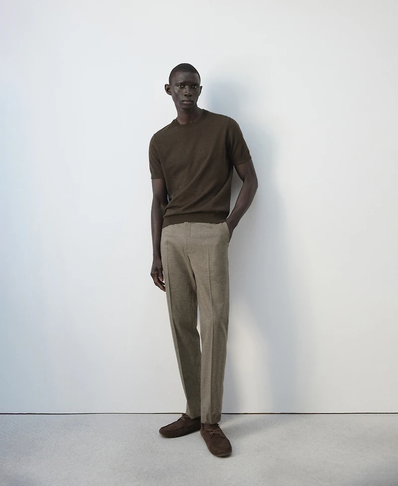 Mango Men's Regular-Fit Houndstooth Linen-Blend Pants