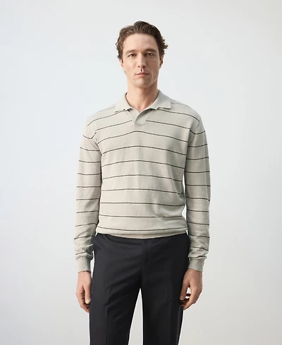 Mango Men's Striped Linen-Blend Polo Sweater