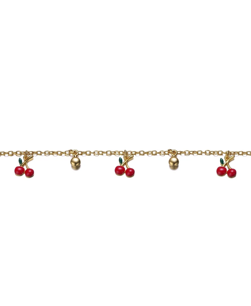 GiGiGirl 14k Yellow Gold Plated Adjustable Bracelet with Red Enamel Cherry Charms for Kids