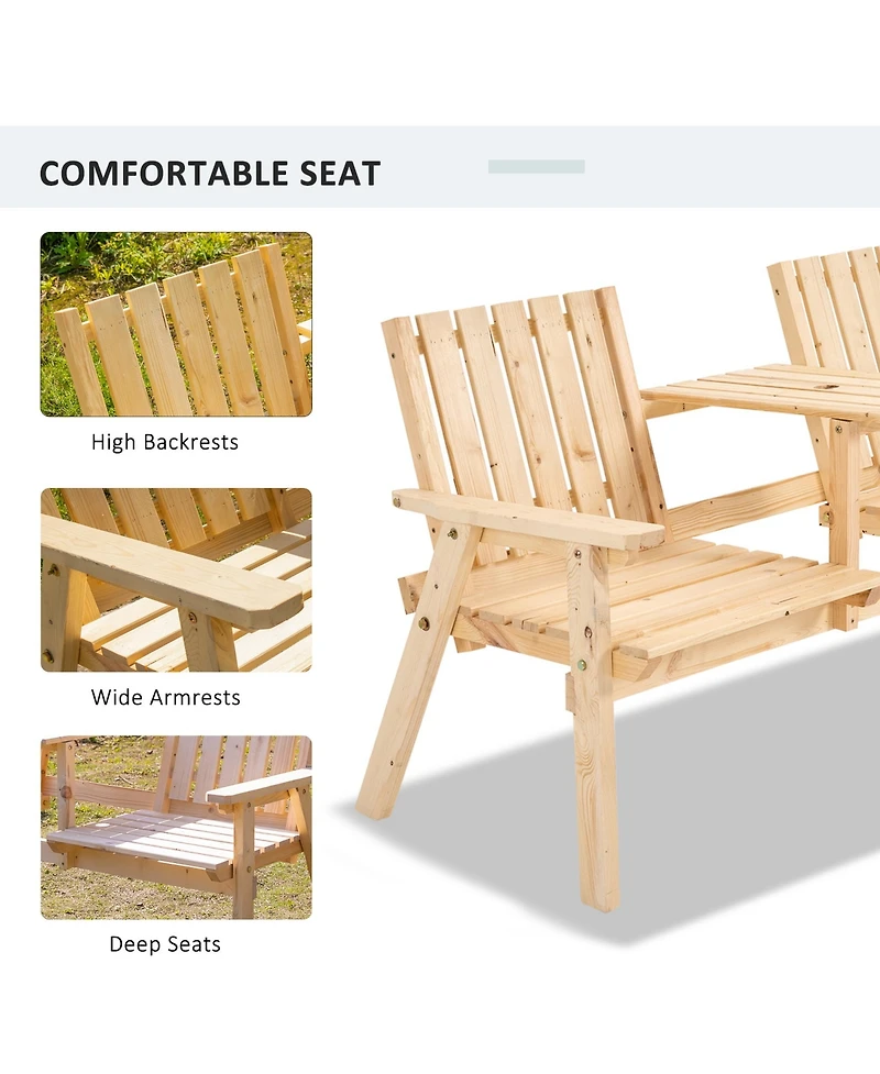 Outsunny Outdoor Patio Tete a Tete Loveseat Garden Bench Chair Wooden Natural