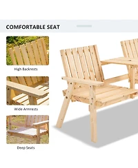 Outsunny Outdoor Patio Tete a Tete Loveseat Garden Bench Chair Wooden Natural