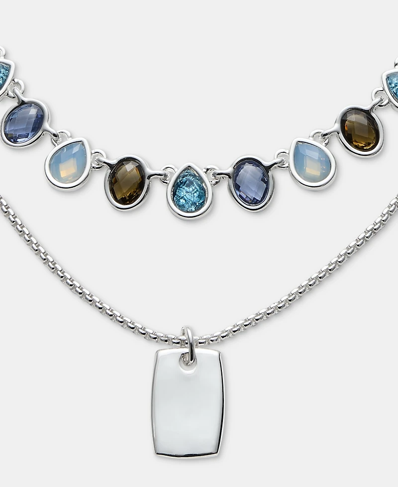 Anne Klein Blue Stone Dog Tag Pendant Necklace