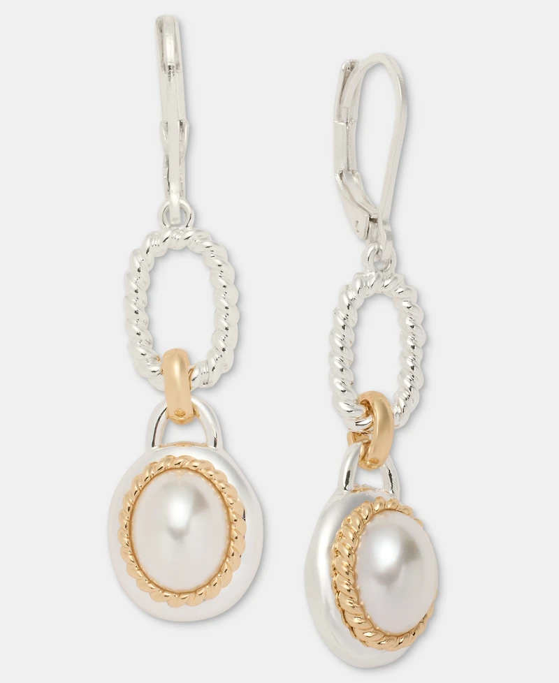 Anne Klein Two-Tone Roping Faux-Pearl Drama Drop Earrings