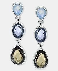 Anne Klein Silver-Tone Blue Stone Faceted Linear Earrings