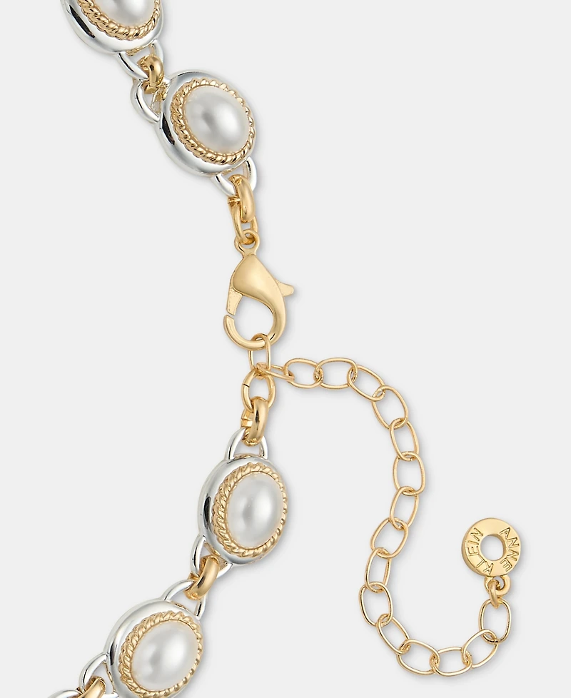 Anne Klein Two-Tone Faux Imitation Pearl Roping Metal Cable Necklace