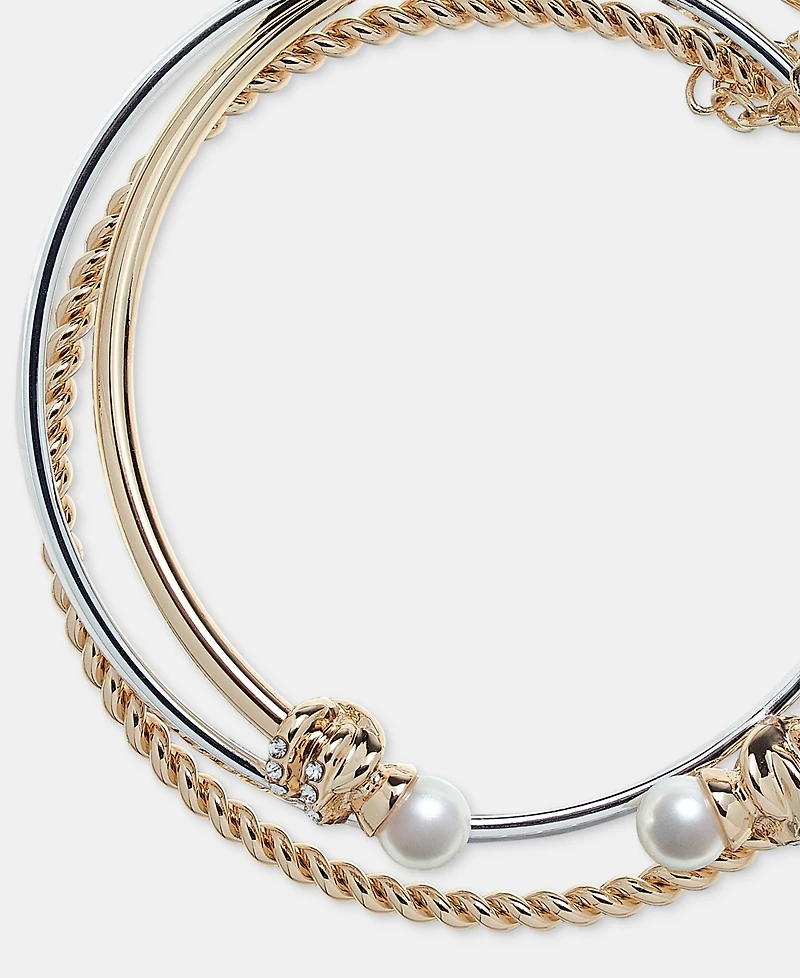 Anne Klein Two-Tone Boxed 3-Pc. Metal Faux-Pearl Bangle Bracelet Set