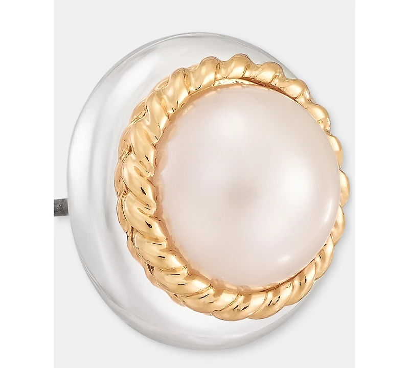 Anne Klein Two-Tone Roping Faux-Pearl Drama Stud Earrings